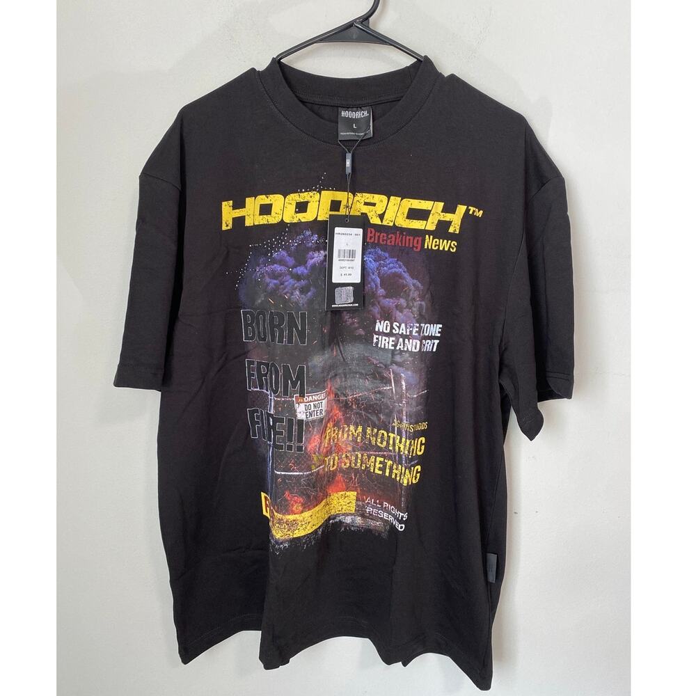 New Hoodrich Graphic T-Shirt Black Multicolor Men’s Size Large